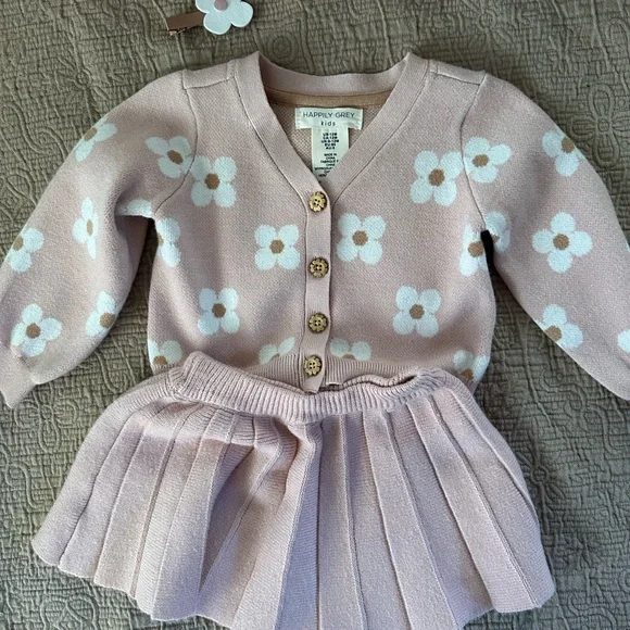 Happily Grey Kids' Floral Cardigan and Skirt Set + hair clip - Pink - Picture 1 of 8